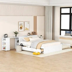 Bellemave® Full Size Platform Bed With a Rolling Shelf - Bellemave