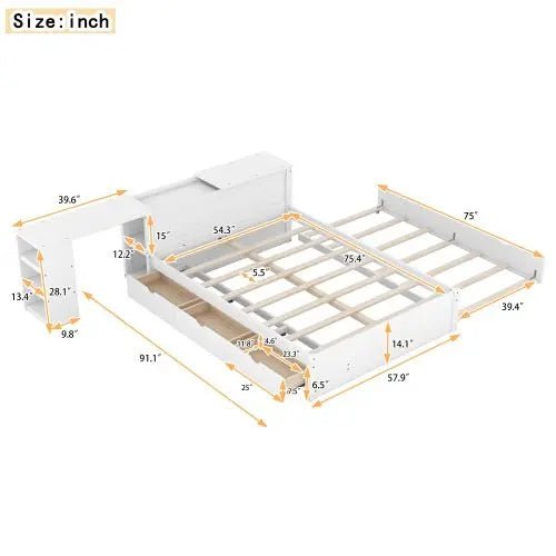 Bellemave® Full Size Platform Bed With a Rolling Shelf - Bellemave