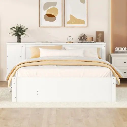 Bellemave® Full Size Platform Bed With a Rolling Shelf - Bellemave