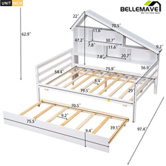 Bellemave Full Size Platform Bed with Trundle and Shelves - Bellemave