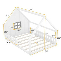 Bellemave Full Size Wood House Bed with Window and Fence - Bellemave