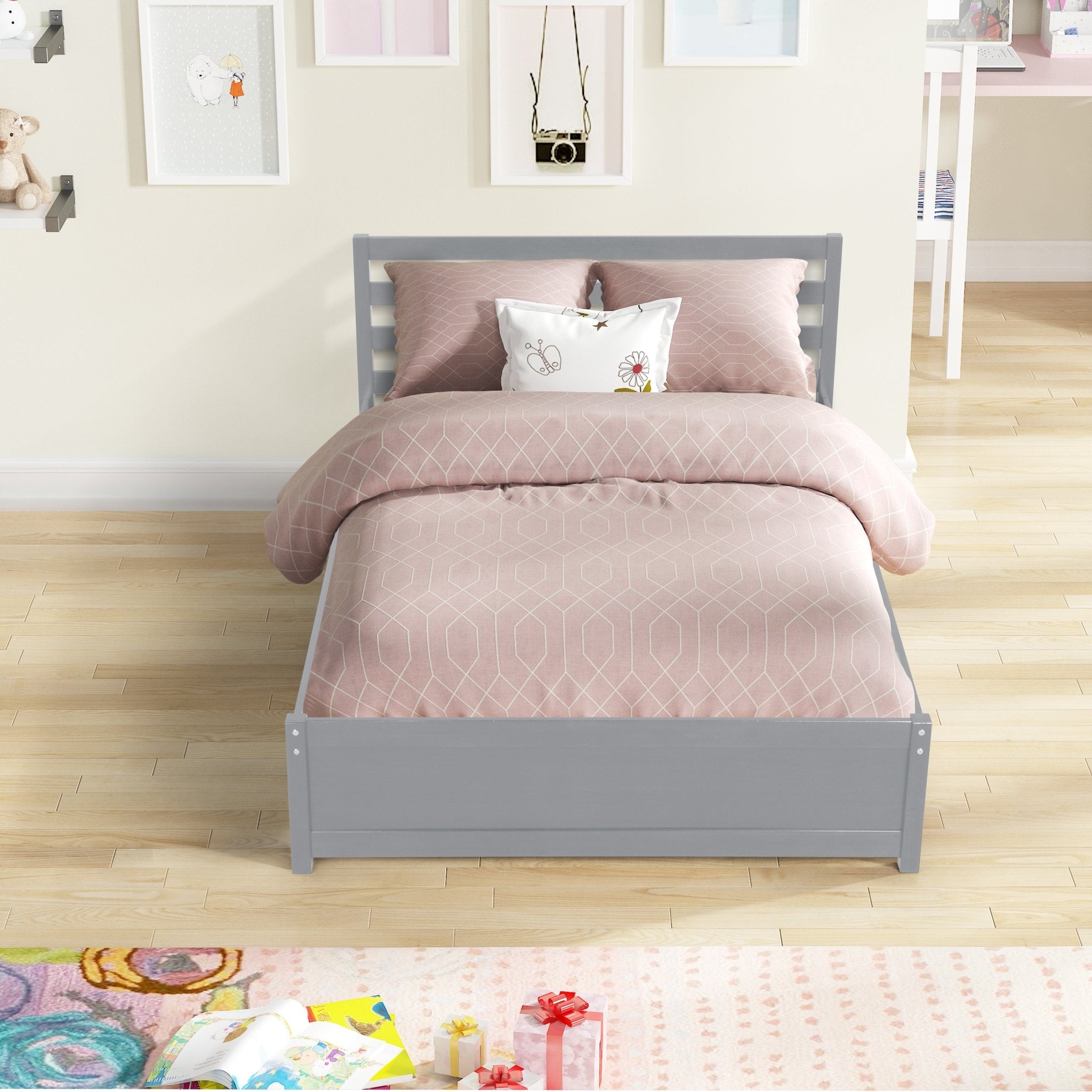 Bellemave Full Size Wood Platform Bed Frame with Headboard and Twin trundle - Bellemave