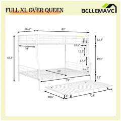 Bellemave® Full XL over Queen Metal Bunk Bed with Trundle Bed - Bellemave