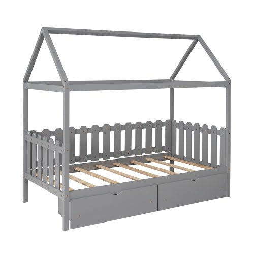 Bellemave House Bed with drawers, Fence-shaped Guardrail - Bellemave