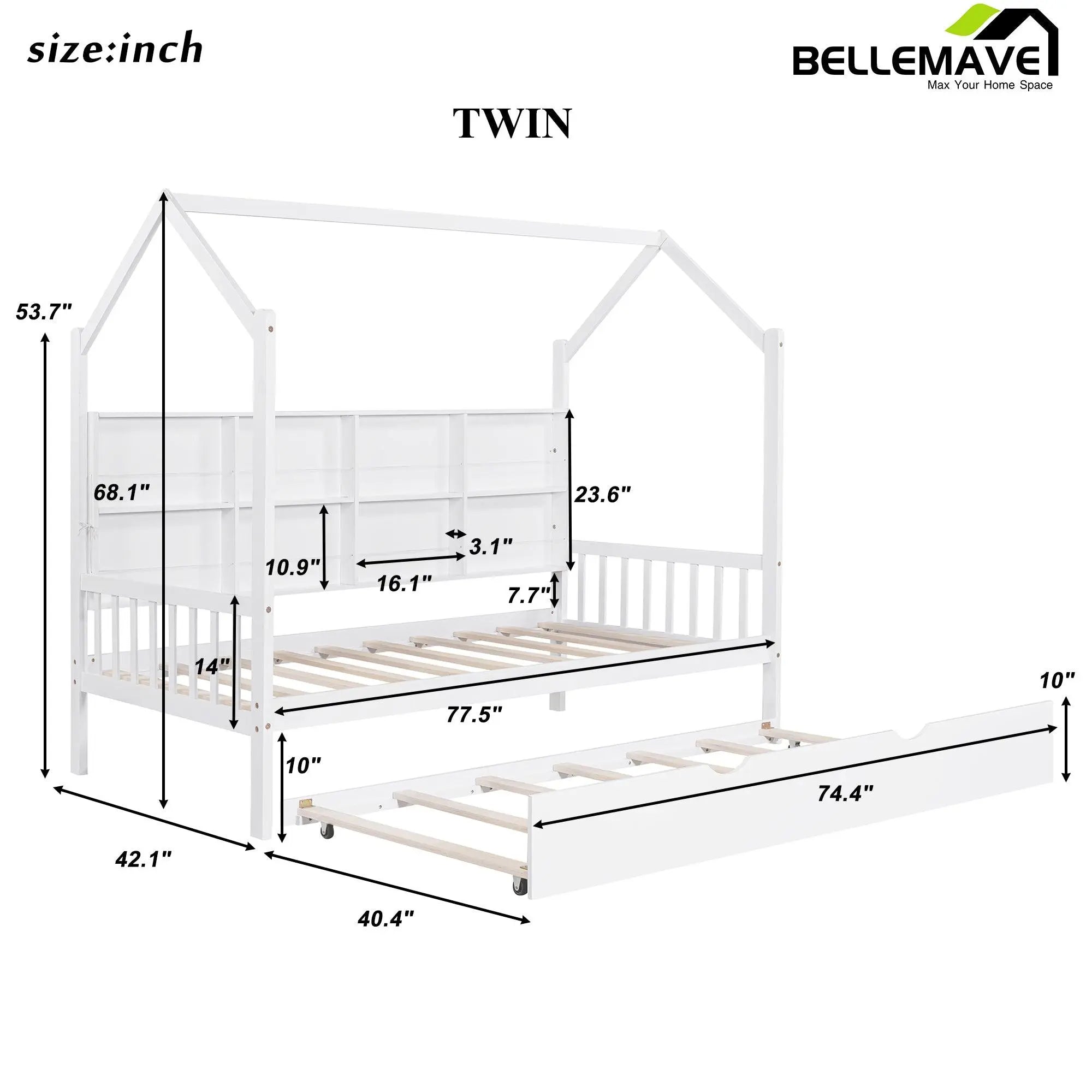 Bellemave® House Bed with Trundle Bed and Shelf - Bellemave