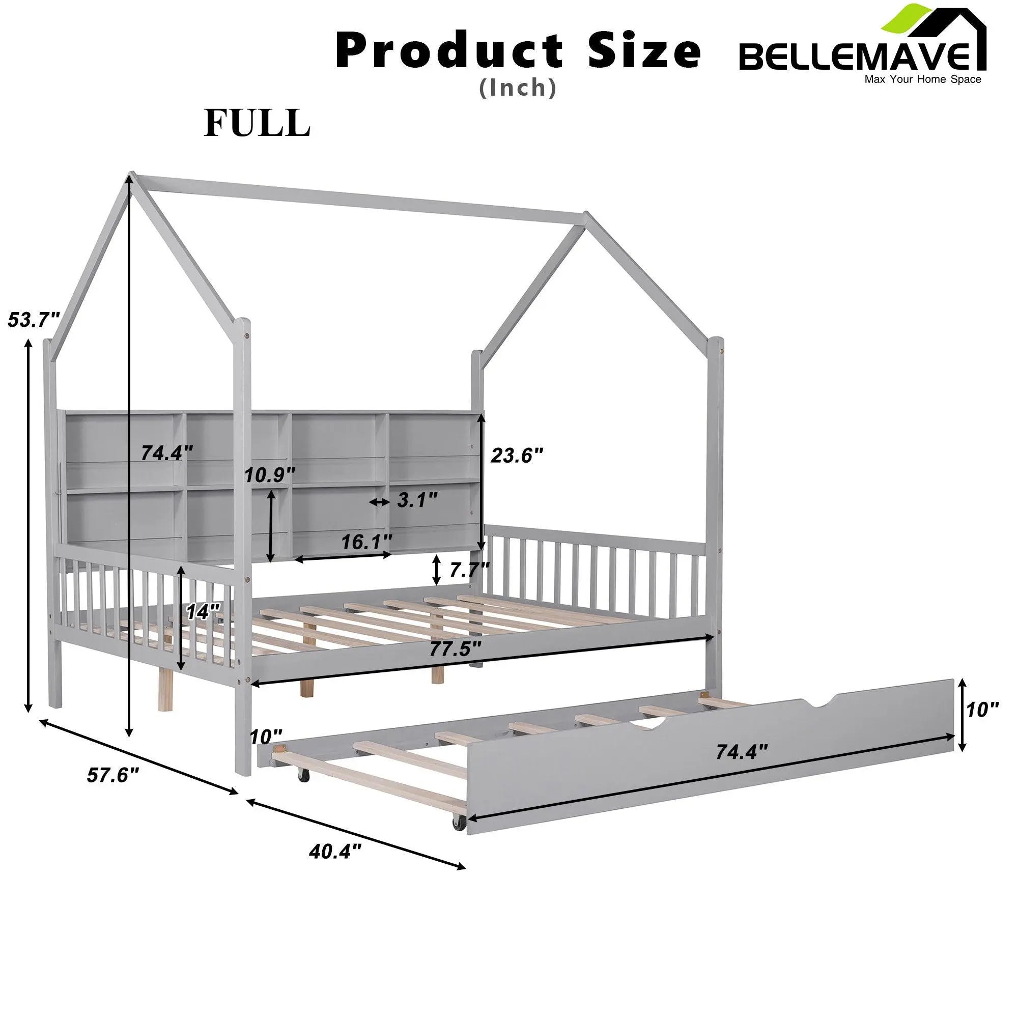 Bellemave® House Bed with Trundle Bed and Shelf - Bellemave