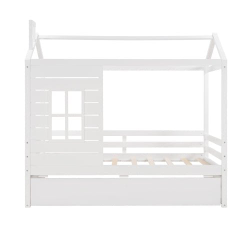 Bellemave House Bed Wood Bed with Twin Size Trundle - Bellemave