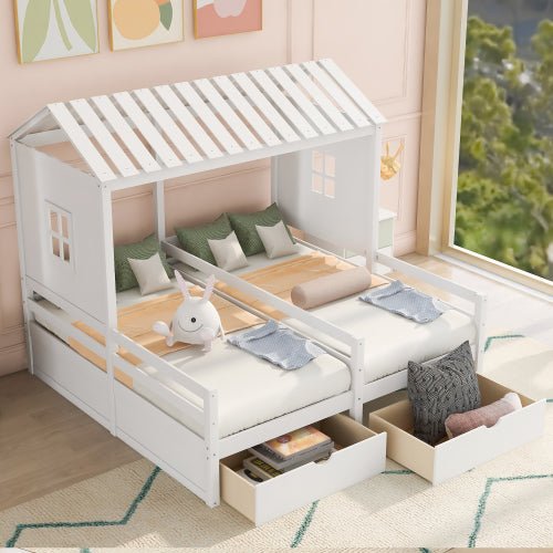 Bellemave House Platform Beds with Two Drawers for Boy and Girl Shared Beds - Bellemave