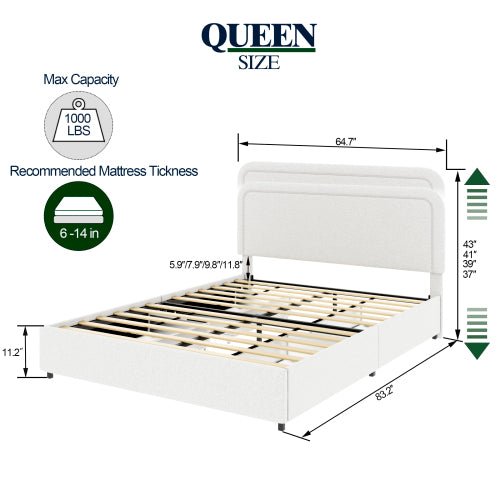 Bellemave Ivory upholstered platform bed with 4 drawers - Bellemave