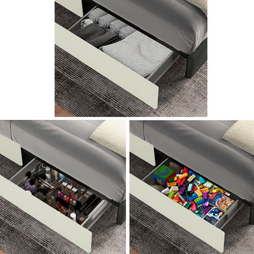 Bellemave Ivory velvet padded wing back platform bed with 4 drawers - Bellemave