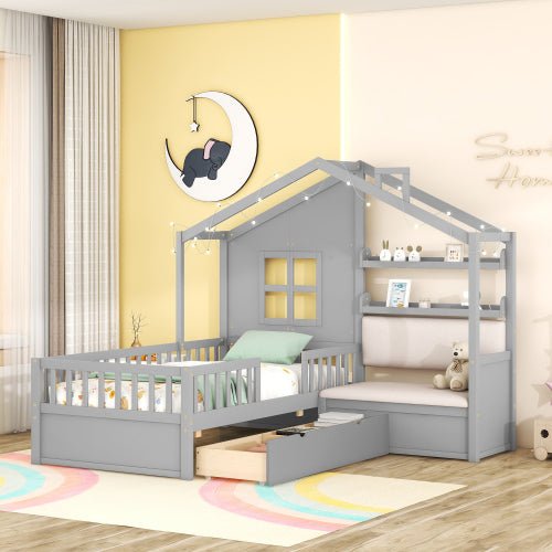 Bellemave Kids Platform Bed with Two Drawers and Storage Shelf - Bellemave