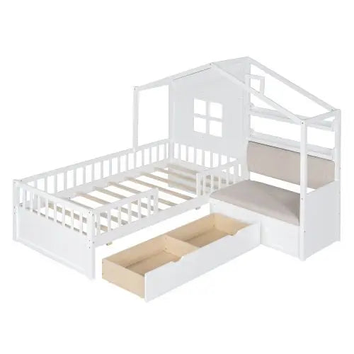 Bellemave Kids Platform Bed with Two Drawers and Storage Shelf - Bellemave