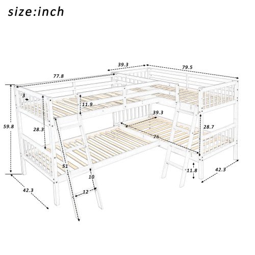 Bellemave L-Shaped Bunk Bed with Ladder - Bellemave