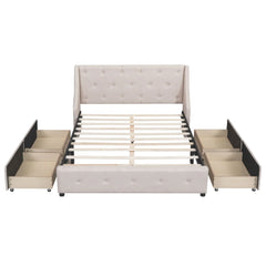 Bellemave Linen Fabric Queen Upholstered Platform Bed with Drawers - Bellemave