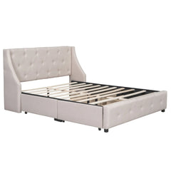 Bellemave Linen Fabric Queen Upholstered Platform Bed with Drawers - Bellemave