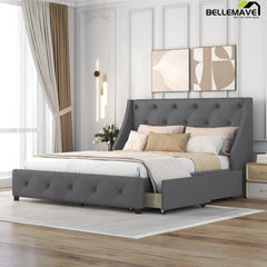 Bellemave Linen Fabric Queen Upholstered Platform Bed with Drawers - Bellemave
