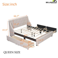 Bellemave Linen Fabric Queen Upholstered Platform Bed with Drawers - Bellemave