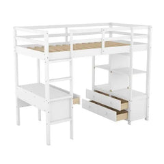 Bellemave Loft Bed with Built-in Desk with Two Drawers, and Storage Shelves and Drawers - Bellemave