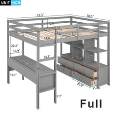 Bellemave Loft Bed with Built-in Desk with Two Drawers, and Storage Shelves and Drawers - Bellemave