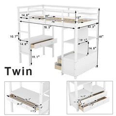 Bellemave Loft Bed with Built-in Desk with Two Drawers, and Storage Shelves and Drawers - Bellemave