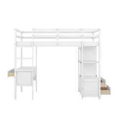 Bellemave Loft Bed with Built-in Desk with Two Drawers, and Storage Shelves and Drawers - Bellemave