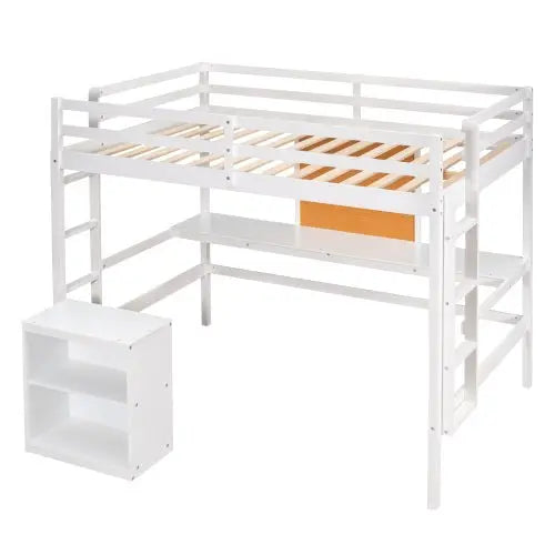 Bellemave Loft Bed with Desk and Writing Board, Wooden Loft Bed with Desk & 2 Drawers Cabinet - Bellemave