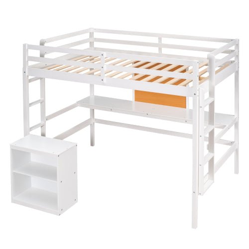 Bellemave Loft Bed with Desk and Writing Board, Wooden Loft Bed with Desk & 2 Drawers Cabinet - Bellemave