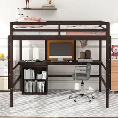 Bellemave Loft Bed with Desk and Writing Board, Wooden Loft Bed with Desk & 2 Drawers Cabinet - Bellemave