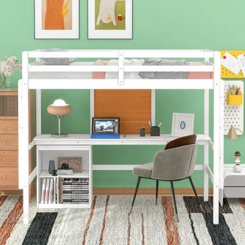 Bellemave® Loft Bed with Desk and Writing Board,2 Drawers Cabinet - Bellemave