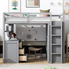 Bellemave Loft Bed with Drawers,Desk,and Wardrobe - Bellemave