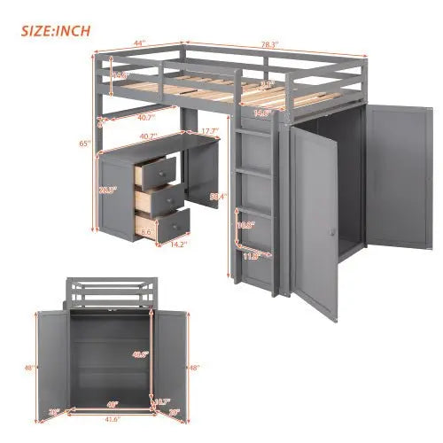 Bellemave Loft Bed with Drawers,Desk,and Wardrobe - Bellemave