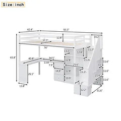 Bellemave Loft Bed with L-Shaped Desk and Drawers, Cabinet and Storage Staircase - Bellemave