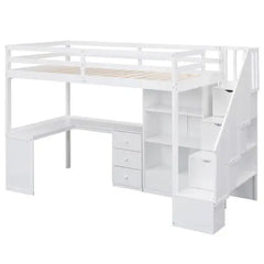 Bellemave Loft Bed with L-Shaped Desk and Drawers, Cabinet and Storage Staircase - Bellemave