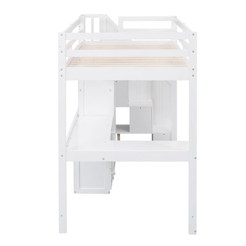 Bellemave Loft Bed with L-Shaped Desk and Drawers, Cabinet and Storage Staircase - Bellemave