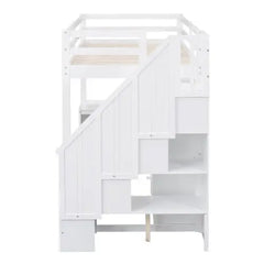 Bellemave Loft Bed with L-Shaped Desk and Drawers, Cabinet and Storage Staircase - Bellemave