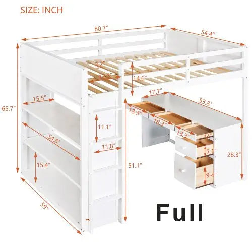 Bellemave Loft Bed with Ladder, Shelves, and Desk - Bellemave