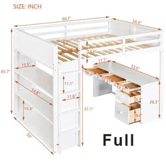 Bellemave Loft Bed with Ladder, Shelves, and Desk - Bellemave