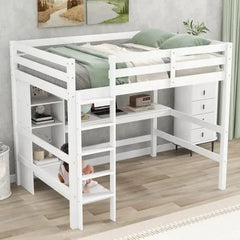 Bellemave Loft Bed with Multifunction Shelves and Under-bed Desk - Bellemave