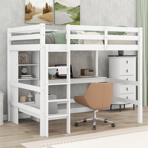 Bellemave Loft Bed with Multifunction Shelves and Under-bed Desk - Bellemave