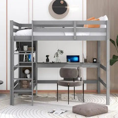 Bellemave Loft Bed with Multifunction Shelves and Under-bed Desk - Bellemave