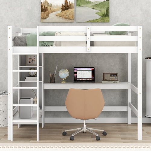 Bellemave Loft Bed with Multifunction Shelves and Under-bed Desk - Bellemave