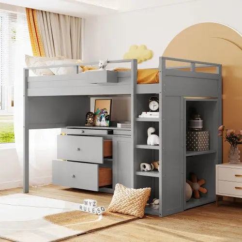 Bellemave Loft Bed with Rolling Cabinet and Desk - Bellemave