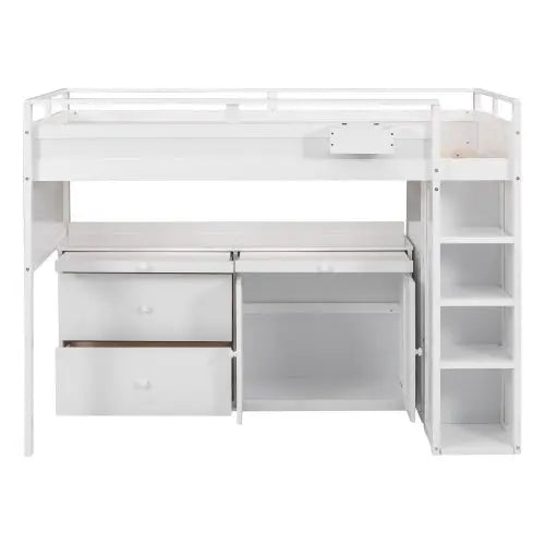 Bellemave Loft Bed with Rolling Cabinet and Desk - Bellemave