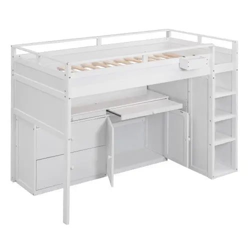 Bellemave Loft Bed with Rolling Cabinet and Desk - Bellemave