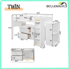 Bellemave Loft Bed with Rolling Cabinet and Desk - Bellemave