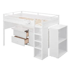 Bellemave Loft Bed with Rolling Cabinet and Desk - Bellemave