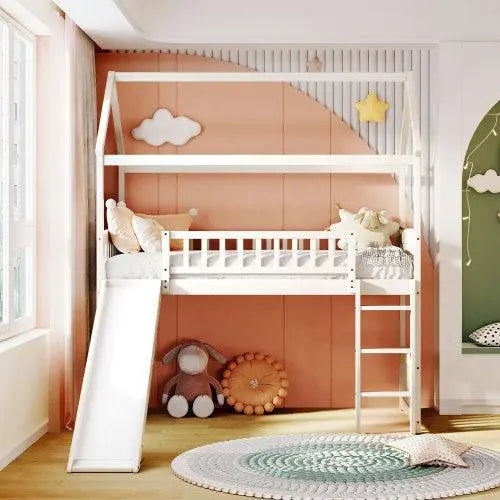 Bellemave Loft Bed with Slide, House Bed with Slide - Bellemave