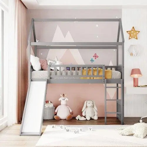 Bellemave Loft Bed with Slide, House Bed with Slide - Bellemave