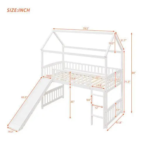 Bellemave Loft Bed with Slide, House Bed with Slide - Bellemave