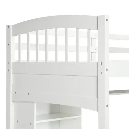 Bellemave Loft Bed with Storage Shelves, Desk and Ladder - Bellemave